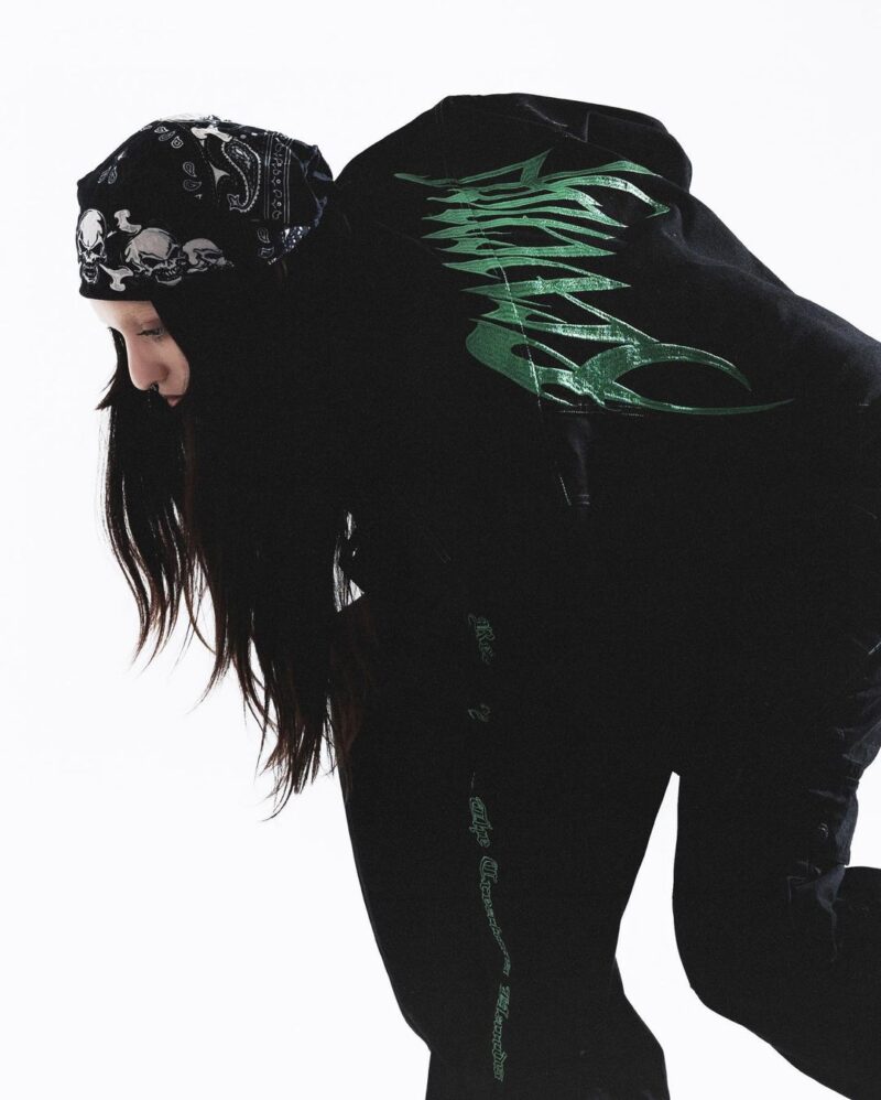 Emerald Embroidered Logo Black Denim Jacket