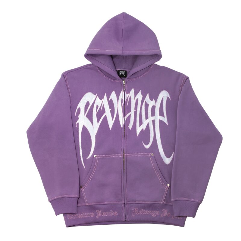 WHITE-PURPLE CONTRAST EMBROIDERED ZIP