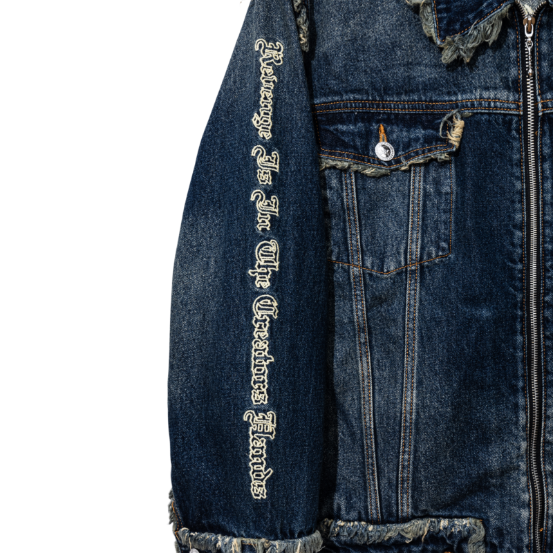 Revenge Frayed Skull Patch Denim Jacket