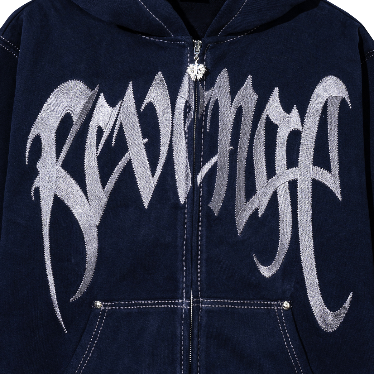 CONTRAST STITCH EMBROIDERED ZIP HOODIEd