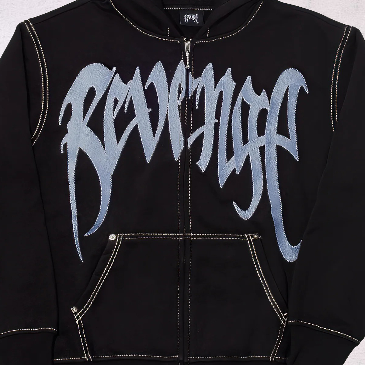 Revenge Contrast Embroidered Zip Hoodie - Image 4