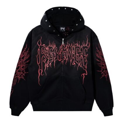 REVENGE CRADLE OF BONES STUDDED ZIP WASHED HOODIE
