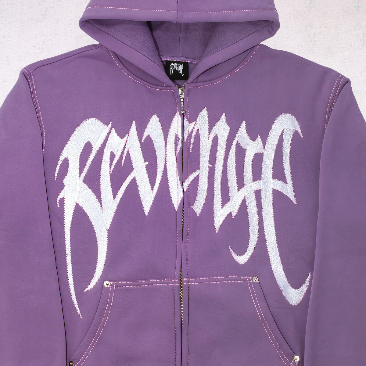 Revenge Contrast Embroidered Zip Hoodie - Image 2